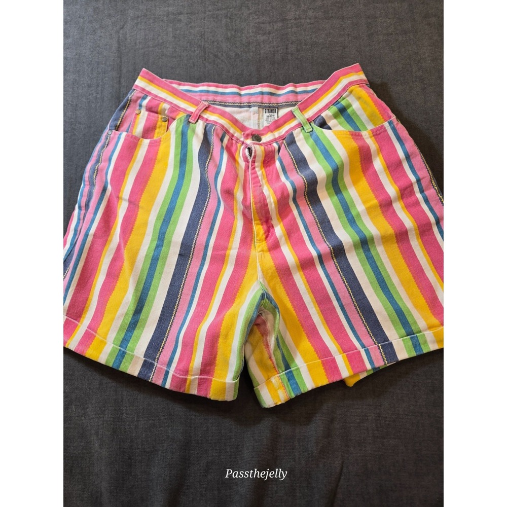 Vintage Gitano Women's 22W Rainbow Striped Denim Shorts High Rise 100% Cotton